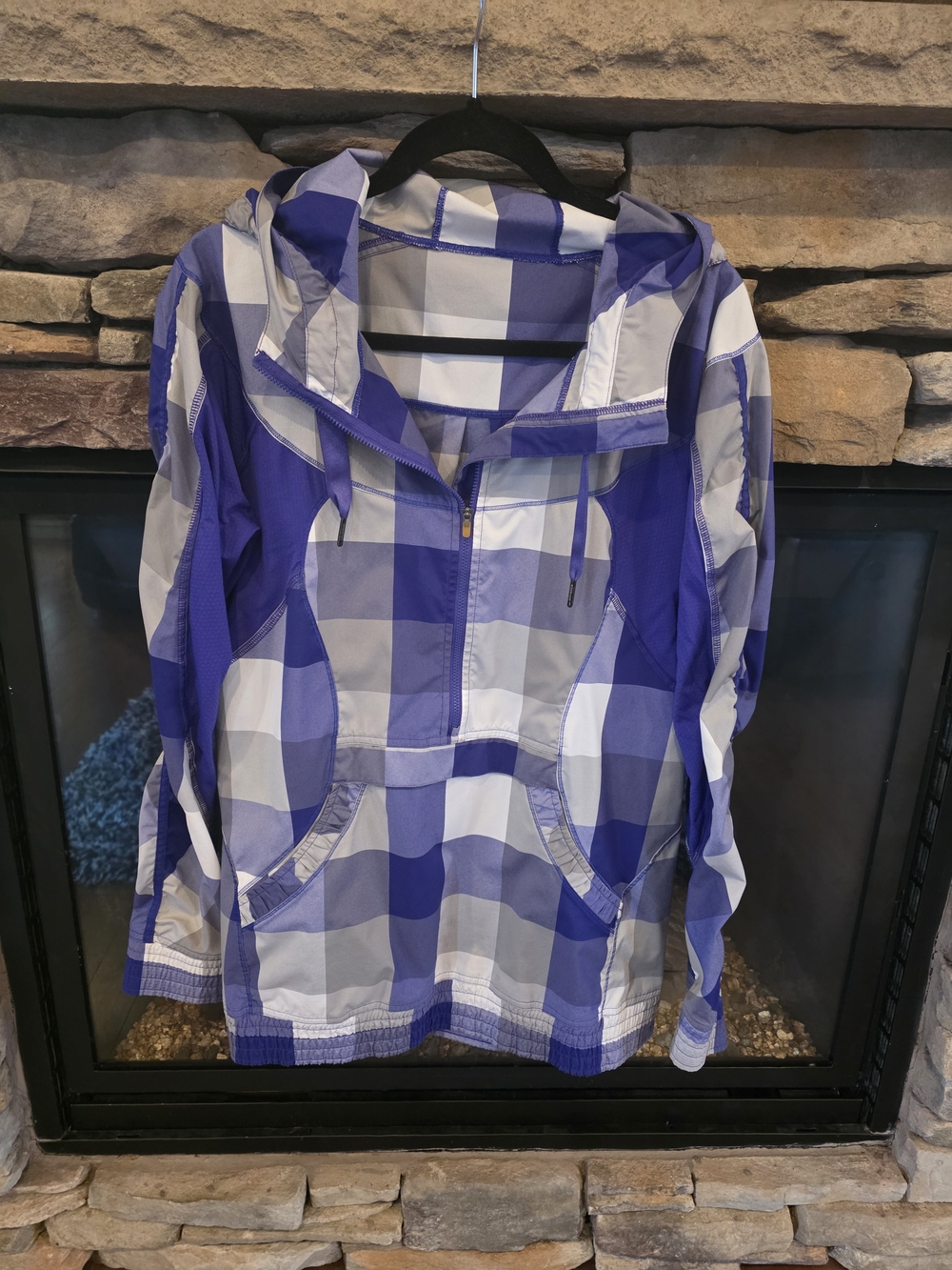 lululemon athletica Blue and White Plaid Hooded Anorak Jacket